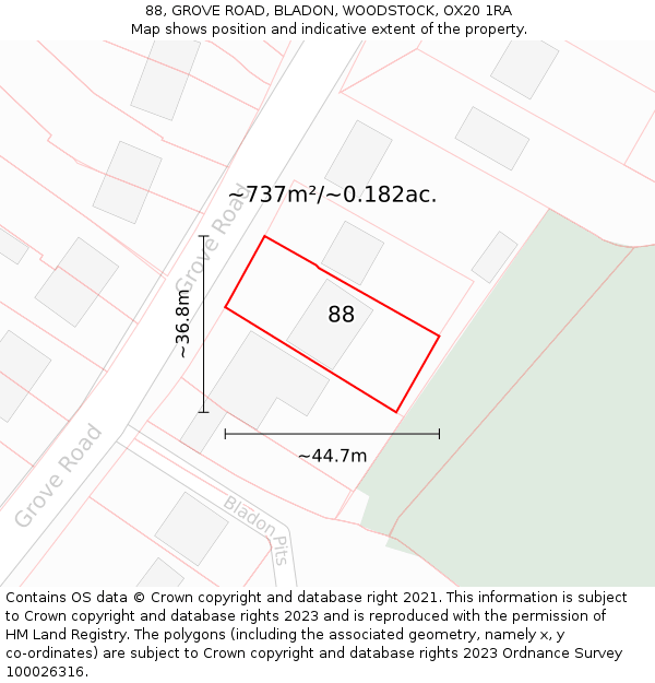 88, GROVE ROAD, BLADON, WOODSTOCK, OX20 1RA: Plot and title map
