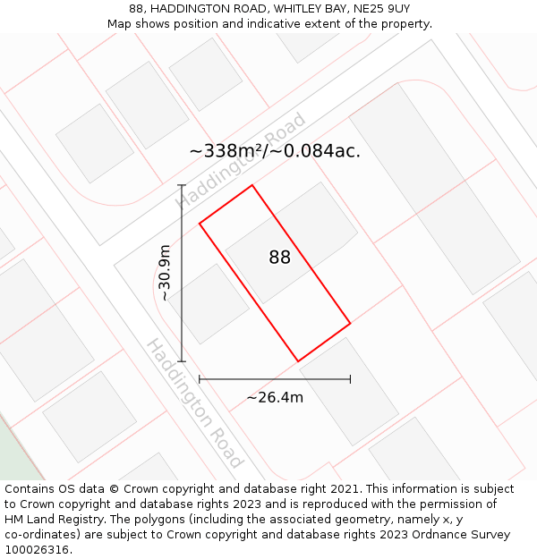 88, HADDINGTON ROAD, WHITLEY BAY, NE25 9UY: Plot and title map