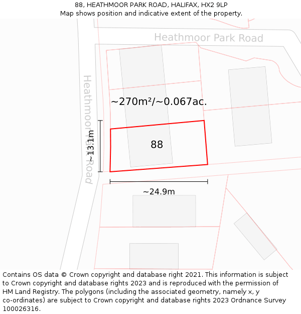 88, HEATHMOOR PARK ROAD, HALIFAX, HX2 9LP: Plot and title map
