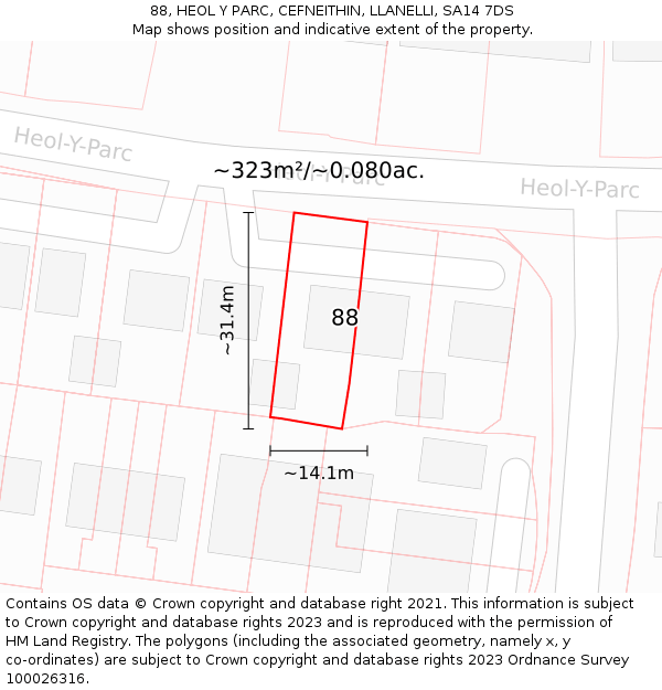 88, HEOL Y PARC, CEFNEITHIN, LLANELLI, SA14 7DS: Plot and title map