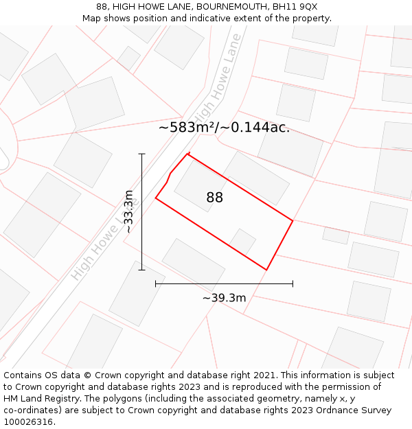 88, HIGH HOWE LANE, BOURNEMOUTH, BH11 9QX: Plot and title map