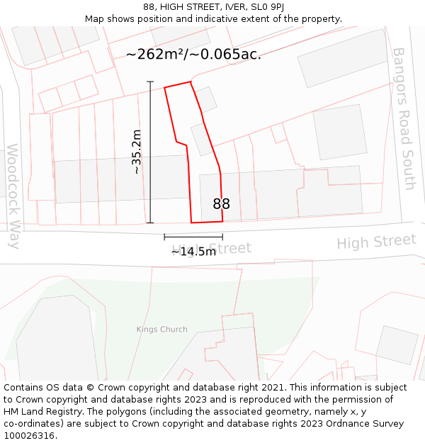 88, HIGH STREET, IVER, SL0 9PJ: Plot and title map
