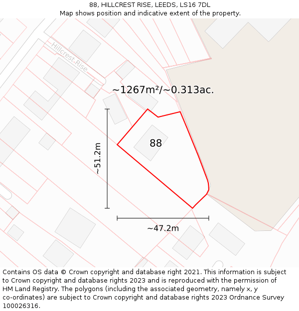 88, HILLCREST RISE, LEEDS, LS16 7DL: Plot and title map