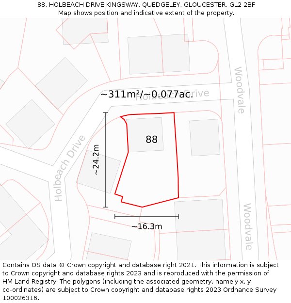 88, HOLBEACH DRIVE KINGSWAY, QUEDGELEY, GLOUCESTER, GL2 2BF: Plot and title map