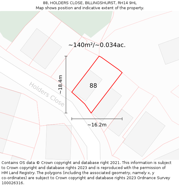 88, HOLDERS CLOSE, BILLINGSHURST, RH14 9HL: Plot and title map