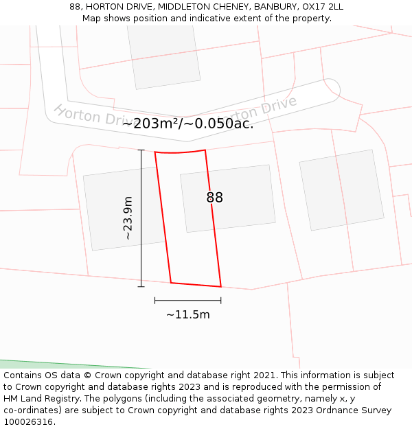 88, HORTON DRIVE, MIDDLETON CHENEY, BANBURY, OX17 2LL: Plot and title map