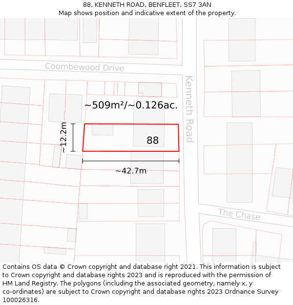 88, KENNETH ROAD, BENFLEET, SS7 3AN: Plot and title map