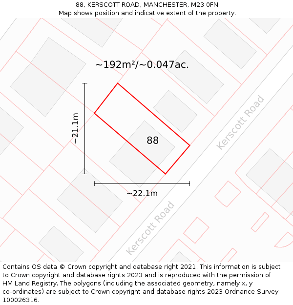 88, KERSCOTT ROAD, MANCHESTER, M23 0FN: Plot and title map