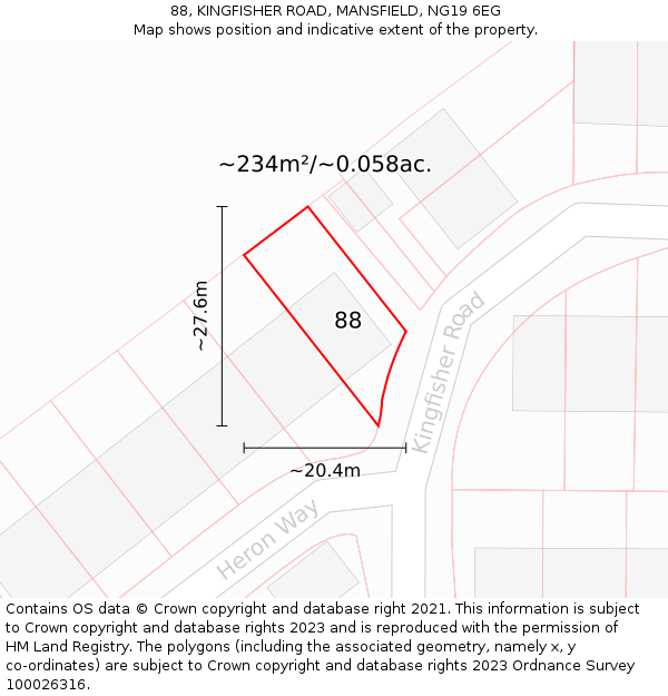 88, KINGFISHER ROAD, MANSFIELD, NG19 6EG: Plot and title map