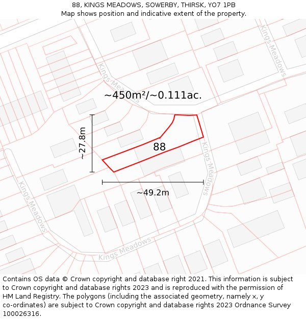 88, KINGS MEADOWS, SOWERBY, THIRSK, YO7 1PB: Plot and title map