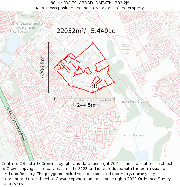 88, KNOWLESLY ROAD, DARWEN, BB3 2JA: Plot and title map