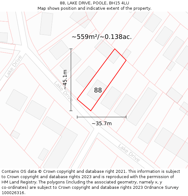 88, LAKE DRIVE, POOLE, BH15 4LU: Plot and title map