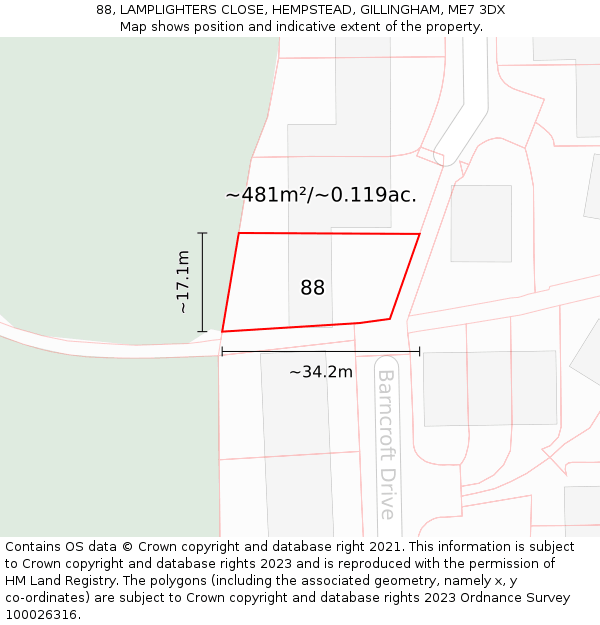 88, LAMPLIGHTERS CLOSE, HEMPSTEAD, GILLINGHAM, ME7 3DX: Plot and title map