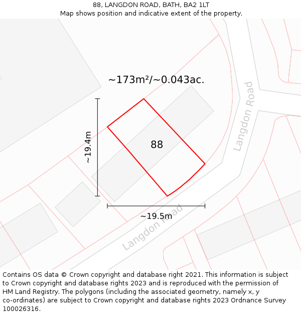 88, LANGDON ROAD, BATH, BA2 1LT: Plot and title map