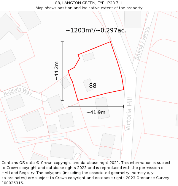 88, LANGTON GREEN, EYE, IP23 7HL: Plot and title map