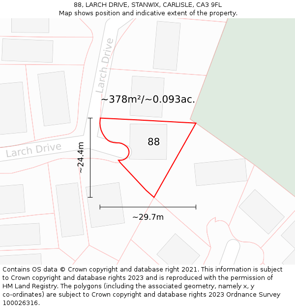 88, LARCH DRIVE, STANWIX, CARLISLE, CA3 9FL: Plot and title map