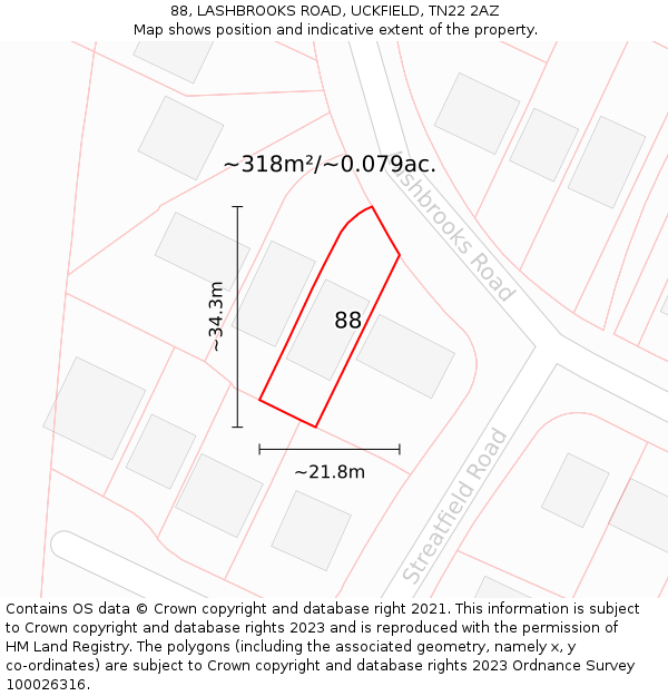 88, LASHBROOKS ROAD, UCKFIELD, TN22 2AZ: Plot and title map