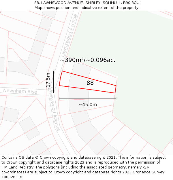 88, LAWNSWOOD AVENUE, SHIRLEY, SOLIHULL, B90 3QU: Plot and title map