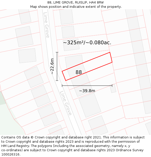 88, LIME GROVE, RUISLIP, HA4 8RW: Plot and title map