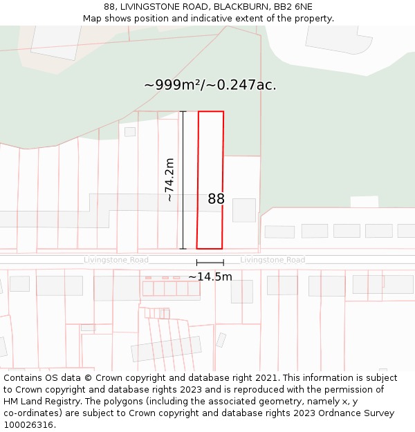 88, LIVINGSTONE ROAD, BLACKBURN, BB2 6NE: Plot and title map