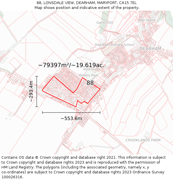 88, LONSDALE VIEW, DEARHAM, MARYPORT, CA15 7EL: Plot and title map