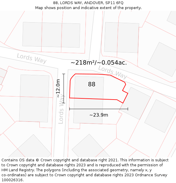 88, LORDS WAY, ANDOVER, SP11 6FQ: Plot and title map