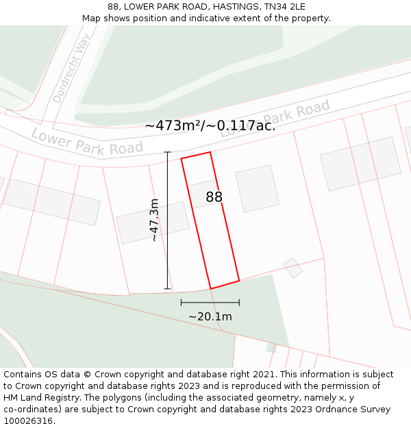 88, LOWER PARK ROAD, HASTINGS, TN34 2LE: Plot and title map