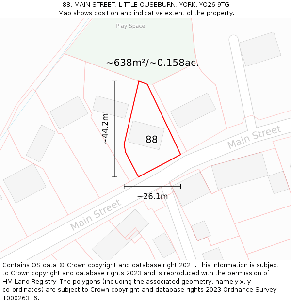 88, MAIN STREET, LITTLE OUSEBURN, YORK, YO26 9TG: Plot and title map