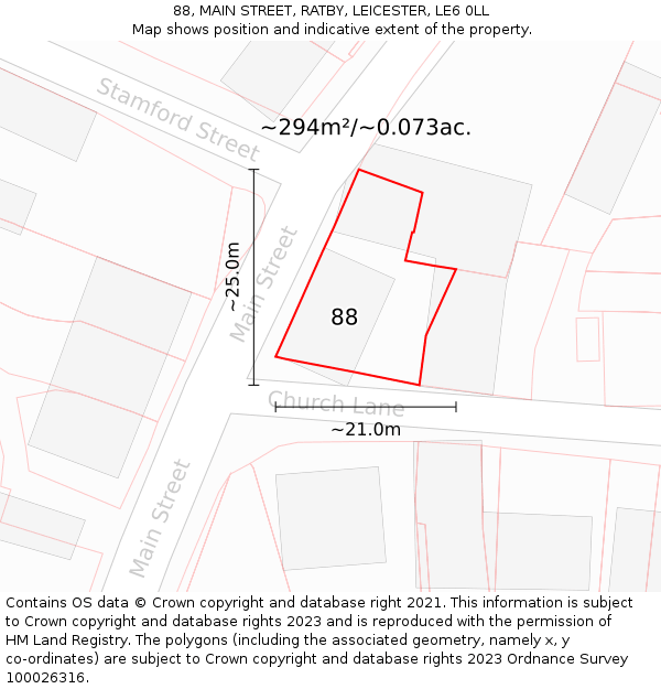 88, MAIN STREET, RATBY, LEICESTER, LE6 0LL: Plot and title map