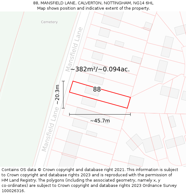 88, MANSFIELD LANE, CALVERTON, NOTTINGHAM, NG14 6HL: Plot and title map