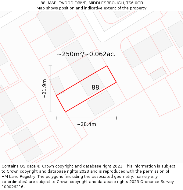 88, MAPLEWOOD DRIVE, MIDDLESBROUGH, TS6 0GB: Plot and title map