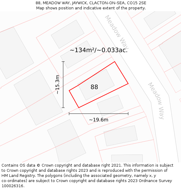 88, MEADOW WAY, JAYWICK, CLACTON-ON-SEA, CO15 2SE: Plot and title map