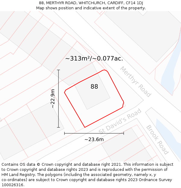 88, MERTHYR ROAD, WHITCHURCH, CARDIFF, CF14 1DJ: Plot and title map