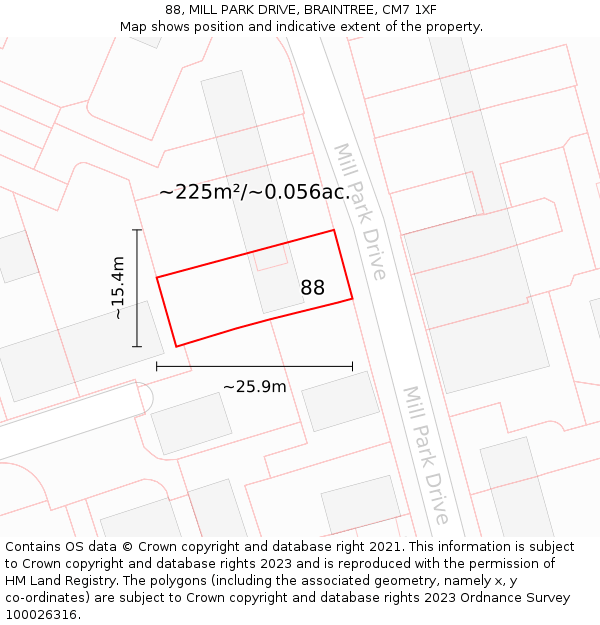 88, MILL PARK DRIVE, BRAINTREE, CM7 1XF: Plot and title map