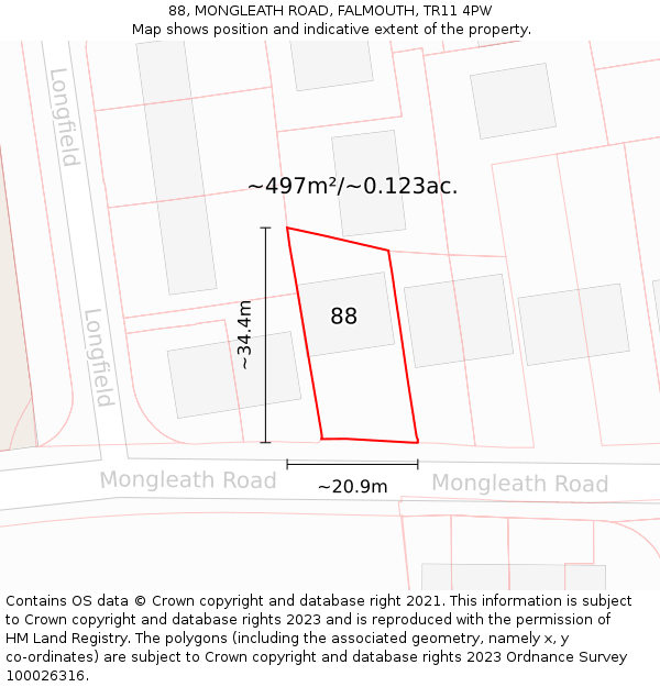 88, MONGLEATH ROAD, FALMOUTH, TR11 4PW: Plot and title map