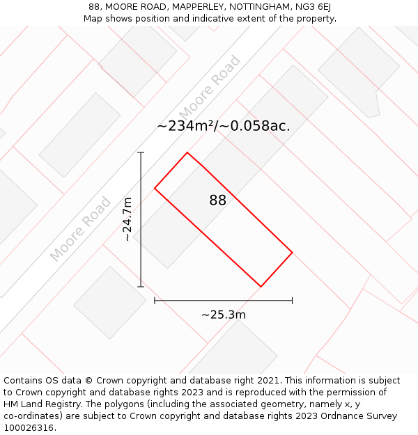 88, MOORE ROAD, MAPPERLEY, NOTTINGHAM, NG3 6EJ: Plot and title map
