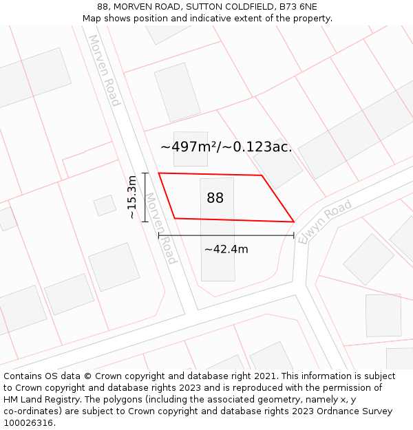 88, MORVEN ROAD, SUTTON COLDFIELD, B73 6NE: Plot and title map