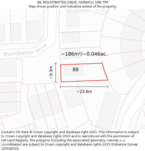 88, MOUNTBATTEN DRIVE, NORWICH, NR6 7PP: Plot and title map