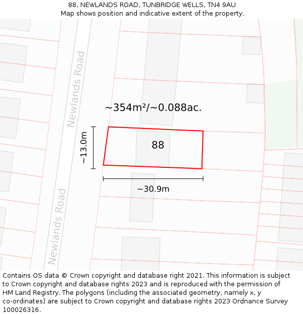 88, NEWLANDS ROAD, TUNBRIDGE WELLS, TN4 9AU: Plot and title map