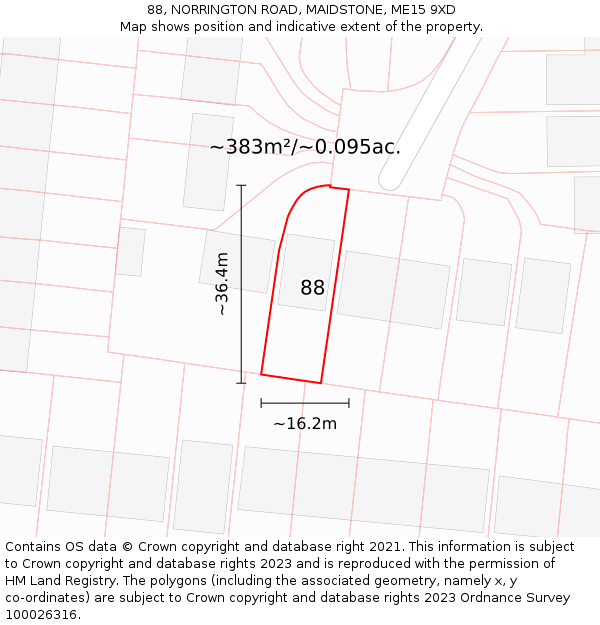 88, NORRINGTON ROAD, MAIDSTONE, ME15 9XD: Plot and title map