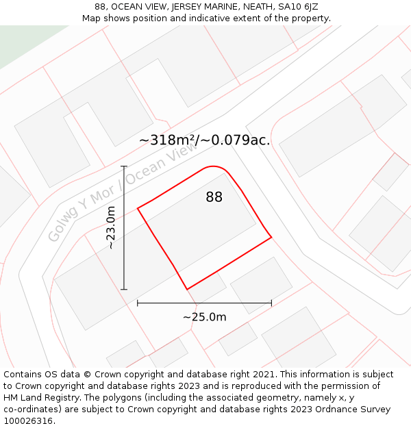 88, OCEAN VIEW, JERSEY MARINE, NEATH, SA10 6JZ: Plot and title map
