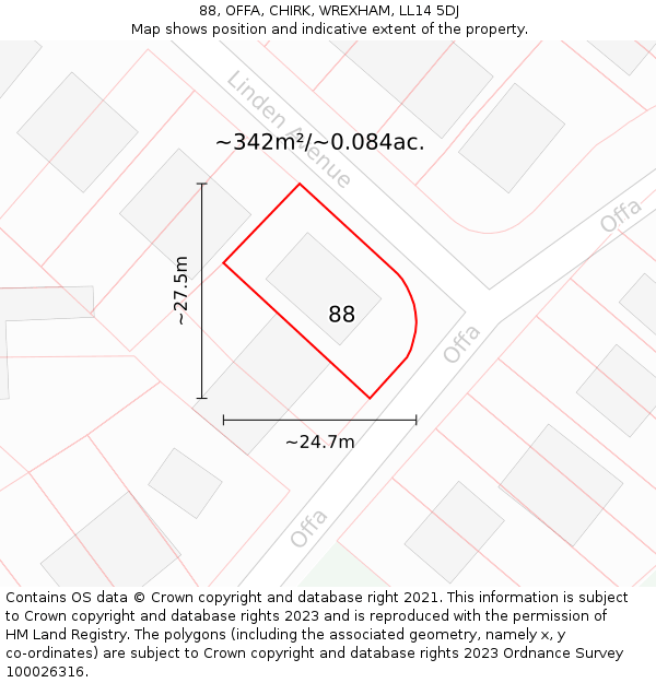 88, OFFA, CHIRK, WREXHAM, LL14 5DJ: Plot and title map