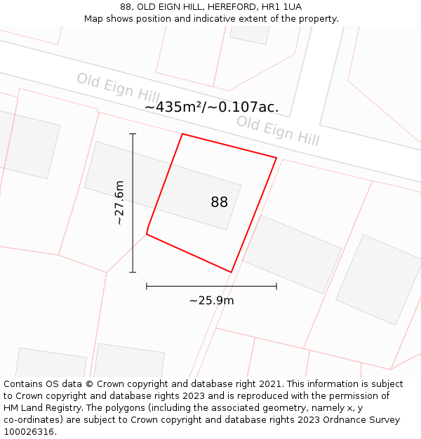 88, OLD EIGN HILL, HEREFORD, HR1 1UA: Plot and title map
