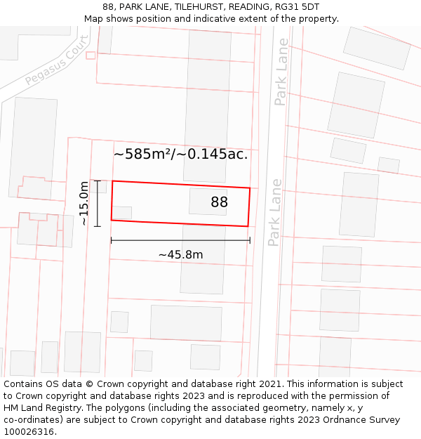 88, PARK LANE, TILEHURST, READING, RG31 5DT: Plot and title map