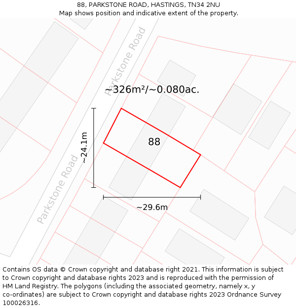 88, PARKSTONE ROAD, HASTINGS, TN34 2NU: Plot and title map