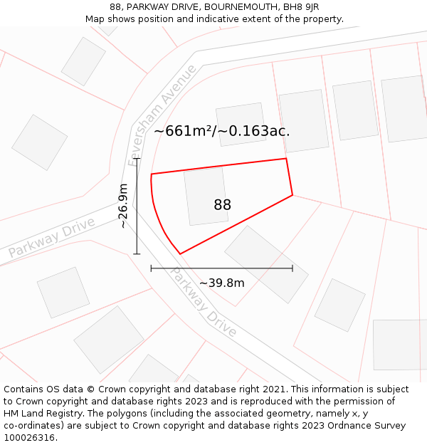 88, PARKWAY DRIVE, BOURNEMOUTH, BH8 9JR: Plot and title map