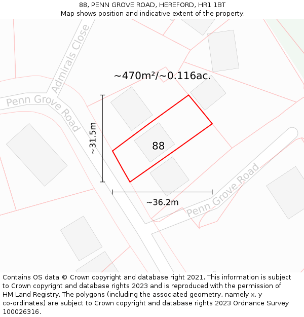 88, PENN GROVE ROAD, HEREFORD, HR1 1BT: Plot and title map