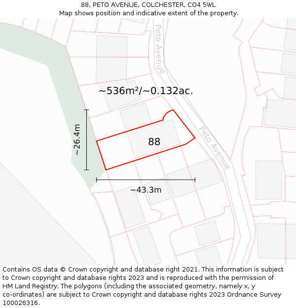 88, PETO AVENUE, COLCHESTER, CO4 5WL: Plot and title map