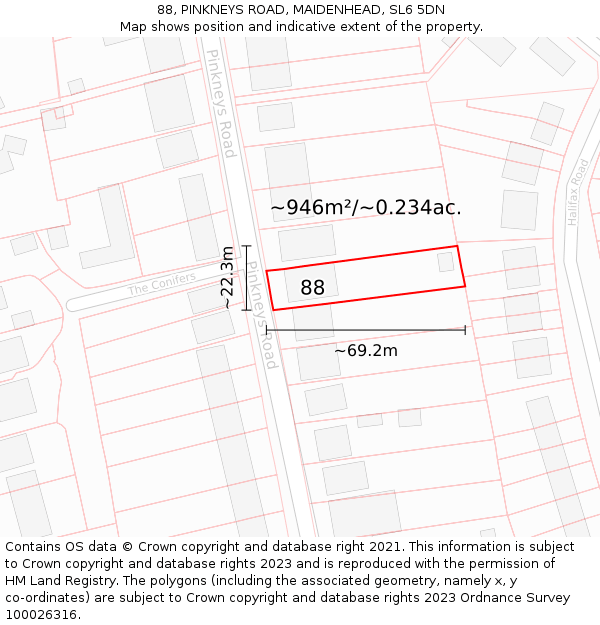 88, PINKNEYS ROAD, MAIDENHEAD, SL6 5DN: Plot and title map