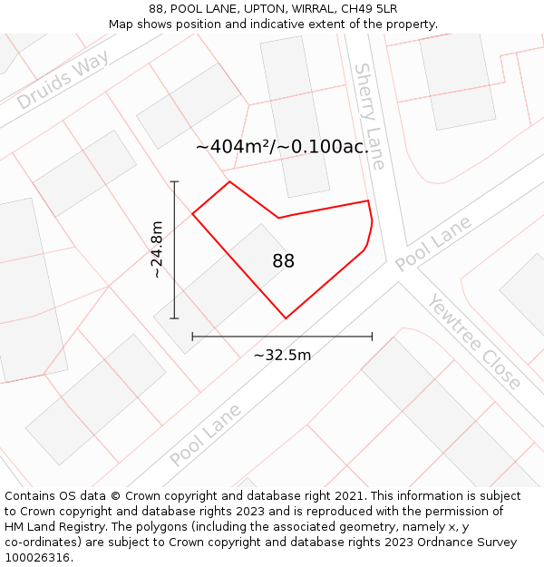 88, POOL LANE, UPTON, WIRRAL, CH49 5LR: Plot and title map